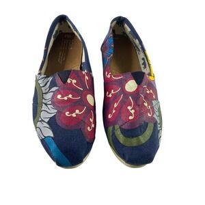 TOMS Shoes Womens Size 9.5W Multicolor Floral Canvas Alpargata Slip On Classic
